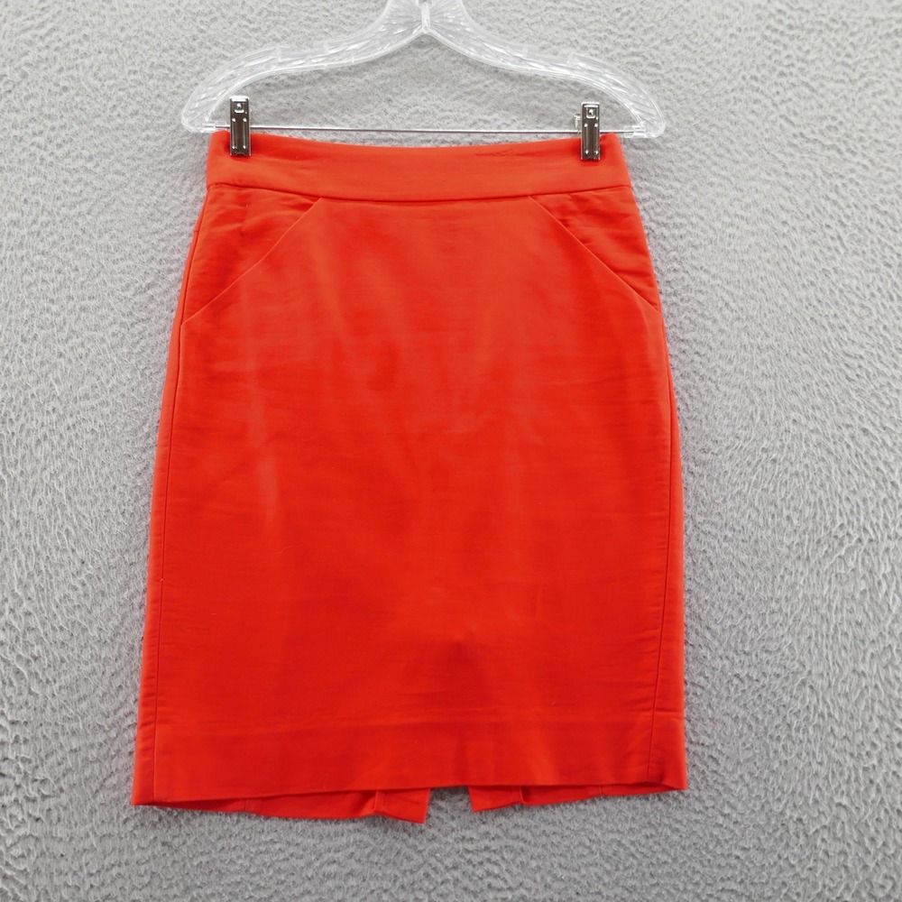 J Crew Womens The Pencil‎ Skirt Size 0 Red Woven Cotton Preppy Career Back Slit